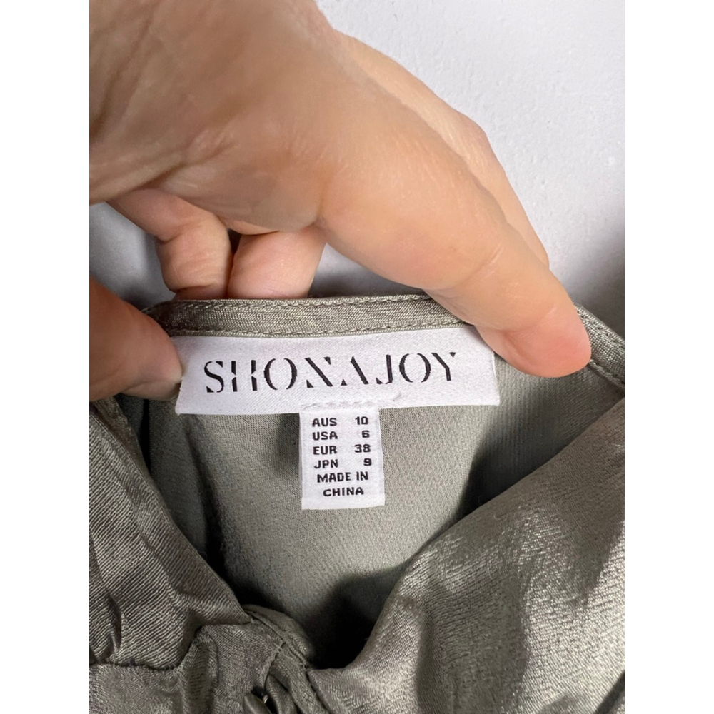 Shona Joy La Lune Bias Cut Midi Dress Size 6 Sage Satin Button Front Silky Forma - Picture 7 of 9